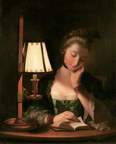 Woman Reading by a Paper-bell Shade, 1766 by Henry Robert Morland